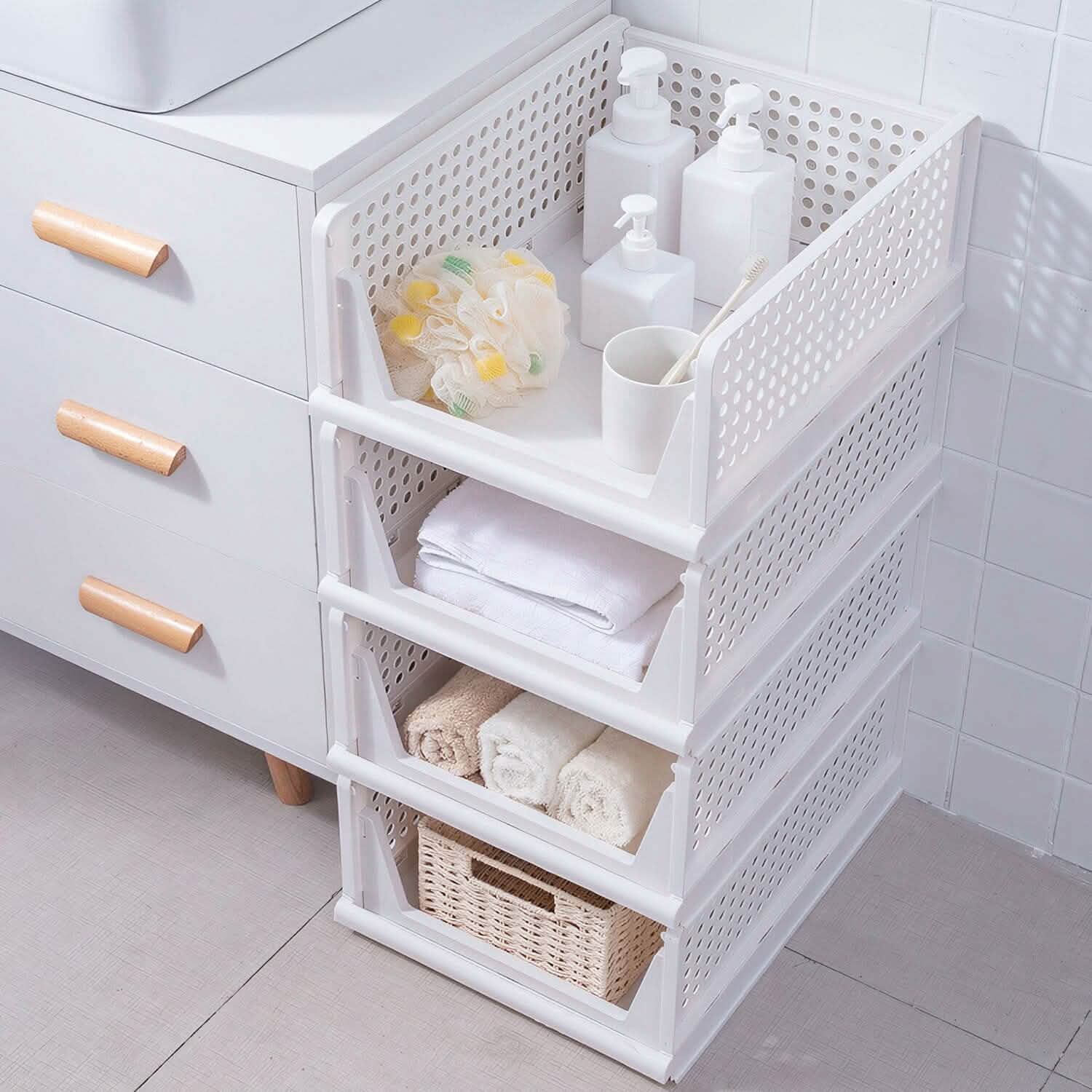 4-Packs: Plastic Storage Box Closet Organizer Foldable Storage with Slide Rail Push-Pull Closet & Storage - DailySale