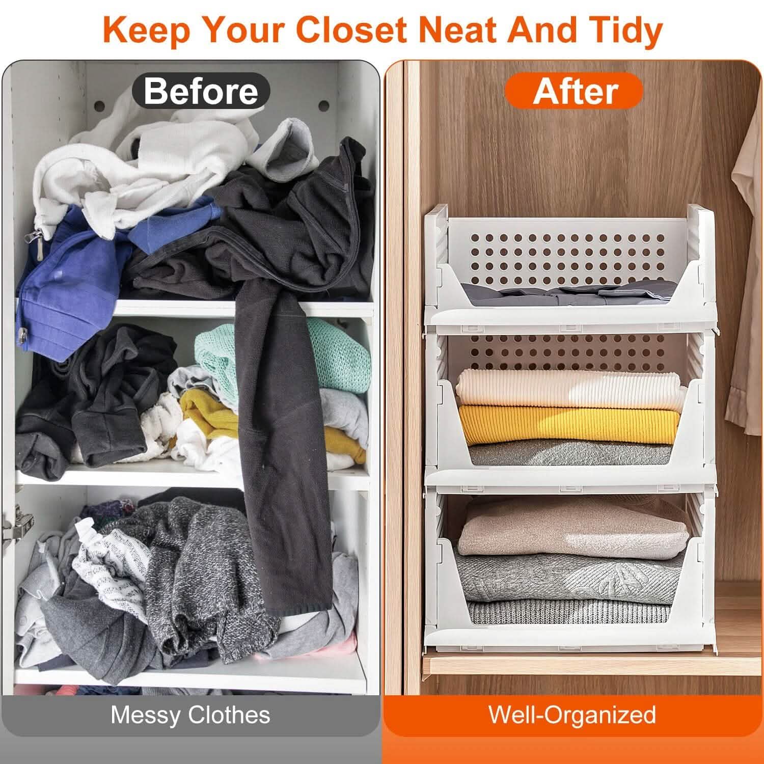4-Packs: Plastic Storage Box Closet Organizer Foldable Storage with Slide Rail Push-Pull Closet & Storage - DailySale
