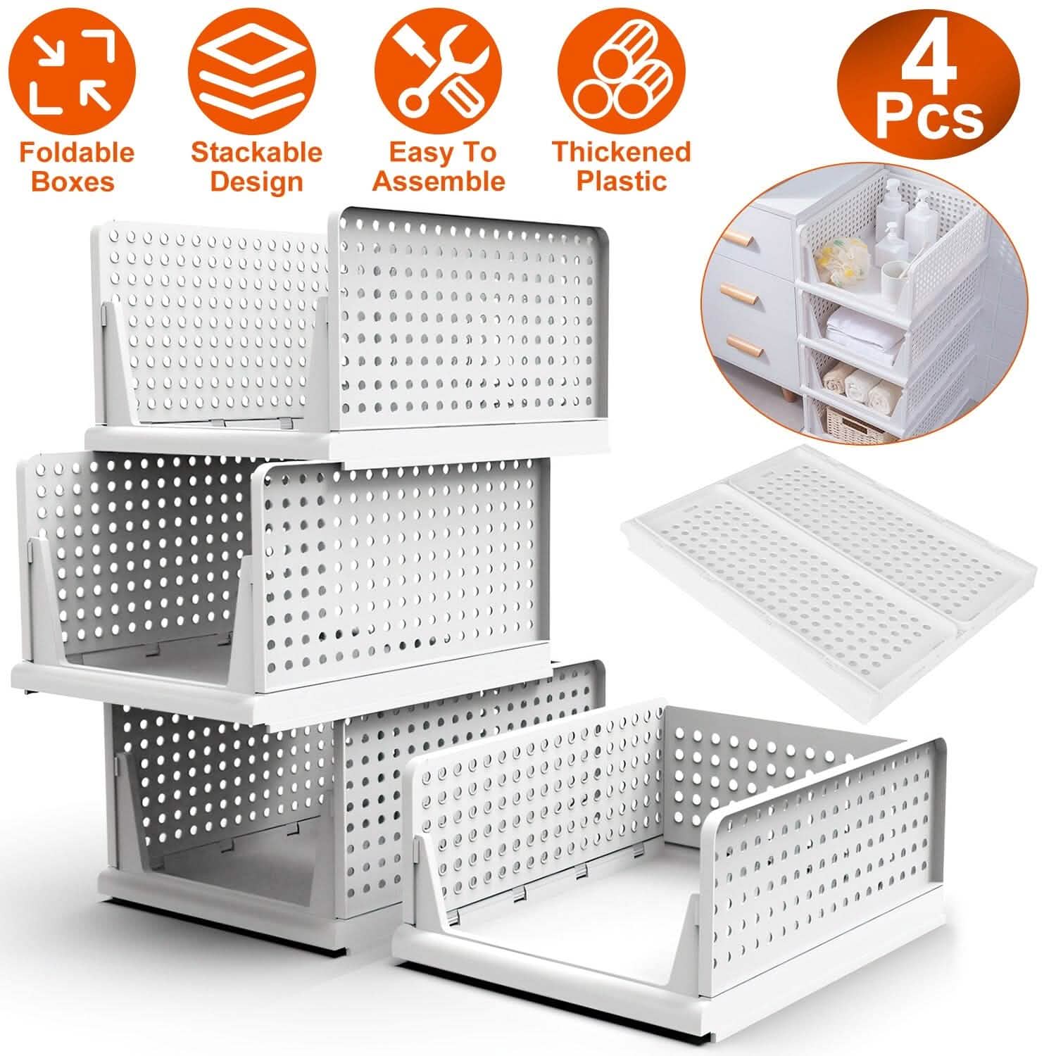 4-Packs: Plastic Storage Box Closet Organizer Foldable Storage with Slide Rail Push-Pull Closet & Storage - DailySale