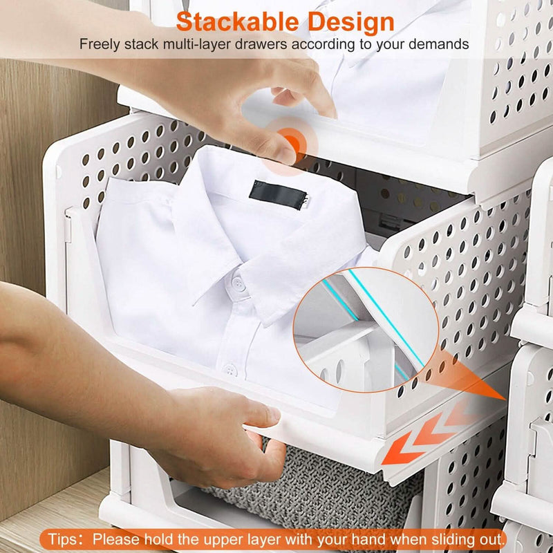 4-Packs: Plastic Storage Box Closet Organizer Foldable Storage with Slide Rail Push-Pull Closet & Storage - DailySale