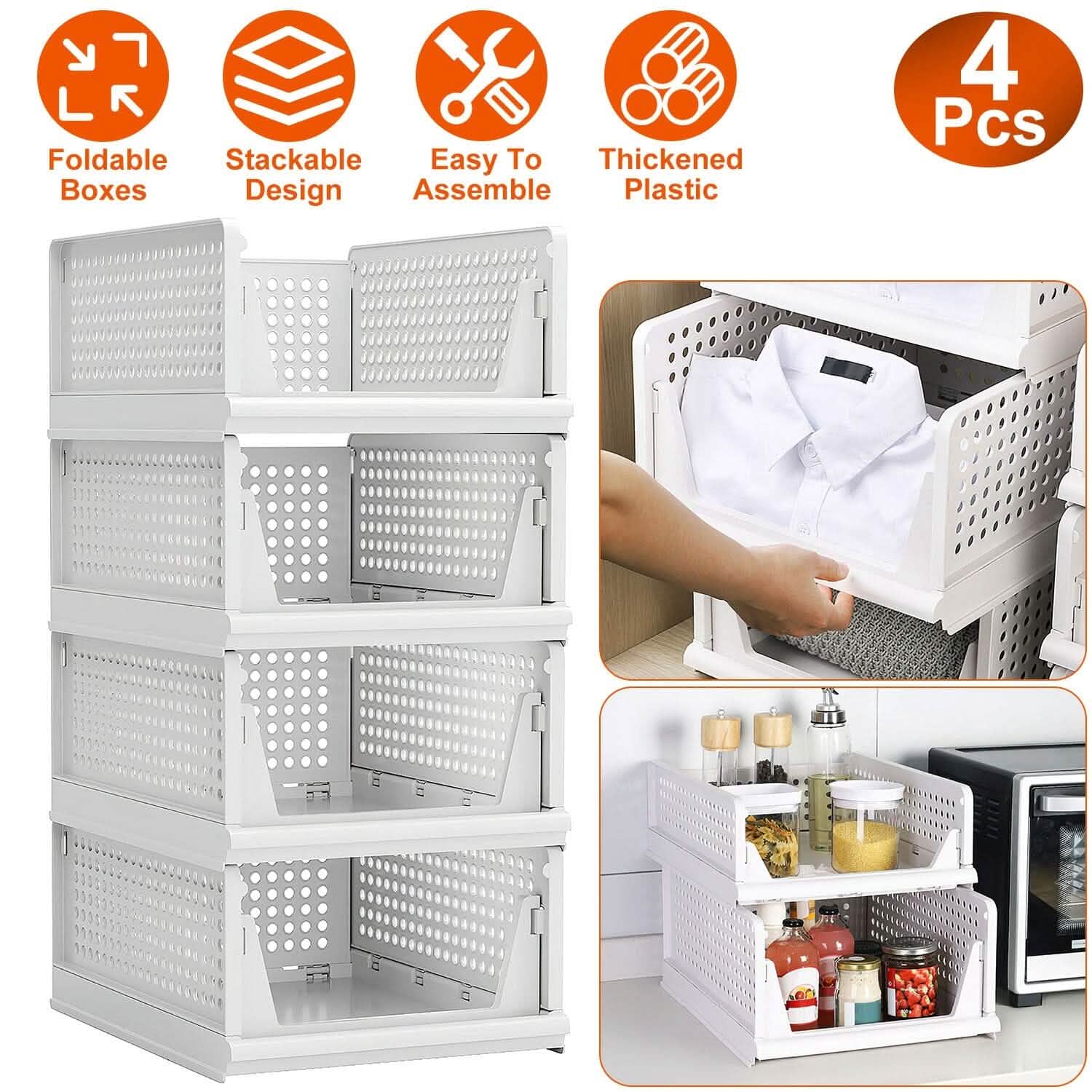 4-Packs: Plastic Storage Box Closet Organizer Foldable Storage with Slide Rail Push-Pull Closet & Storage - DailySale