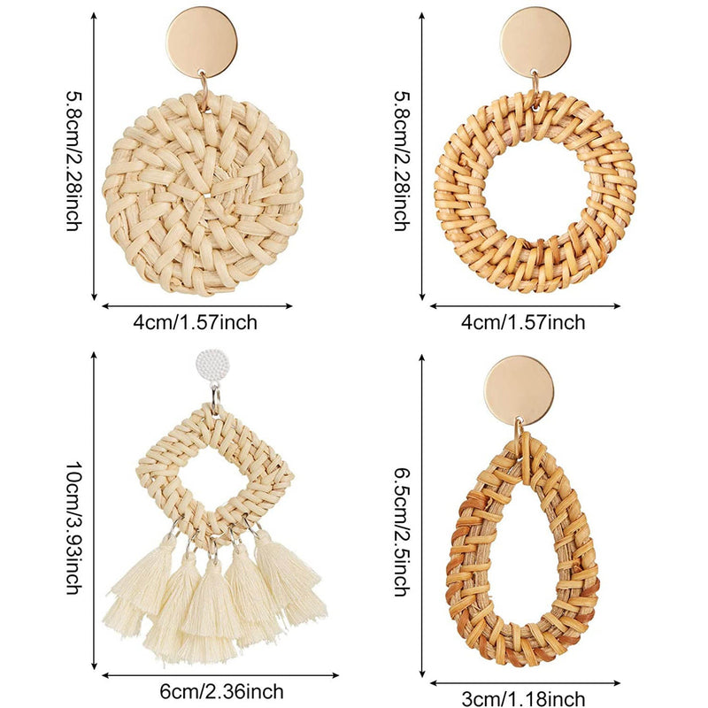 4-Pairs: Women's Rattan Earrings Earrings - DailySale