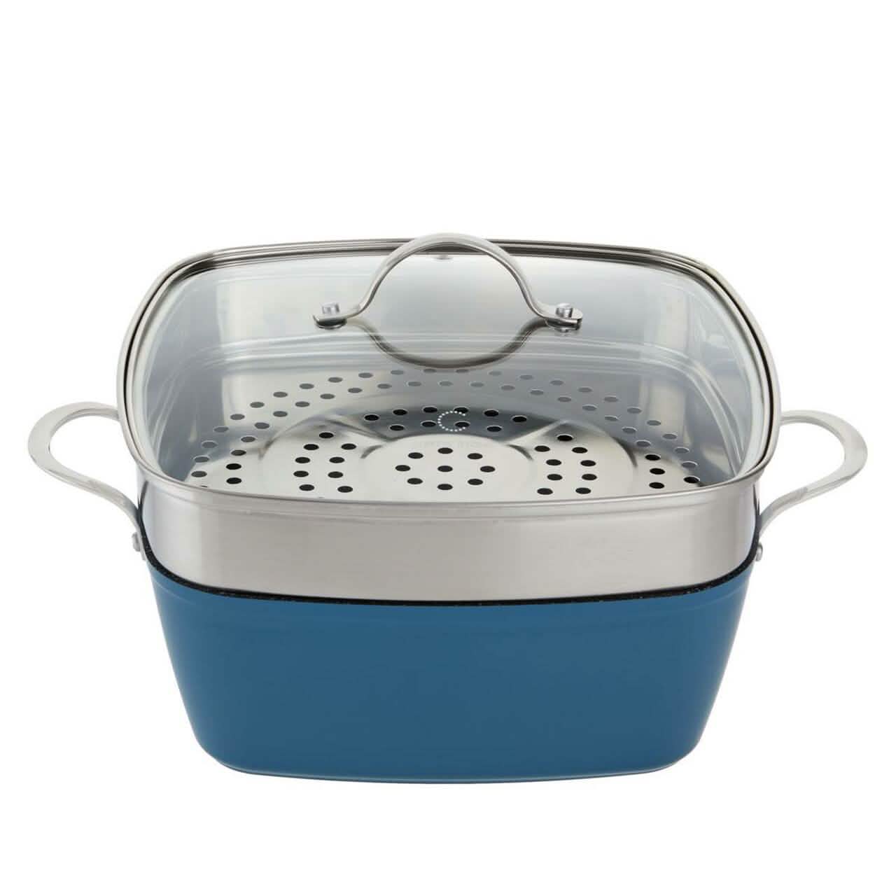 4-Piece Curtis Stone Dura-Pan Chef Square Saute Set (Refurbished) show in blue