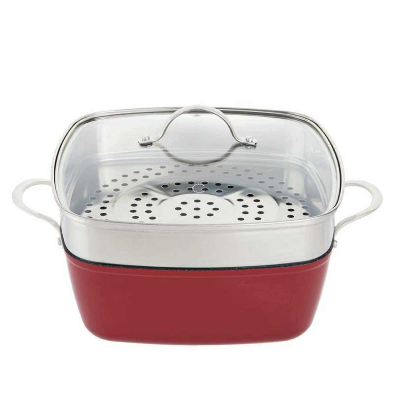 4-Piece Curtis Stone Dura-Pan Chef Square Saute Set (Refurbished) show in red