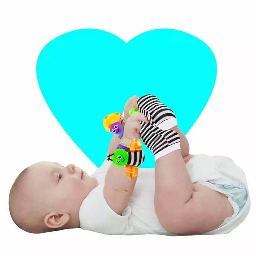 4-Piece: Cute Animal Soft Baby Socks Toys Wrist Rattles Set Baby - DailySale