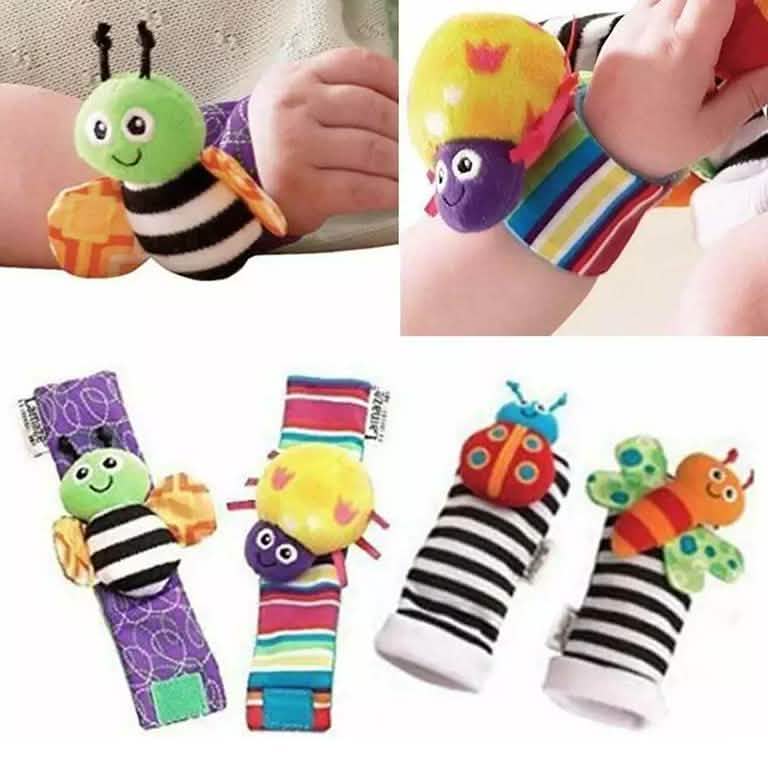 4-Piece: Cute Animal Soft Baby Socks Toys Wrist Rattles Set Baby - DailySale