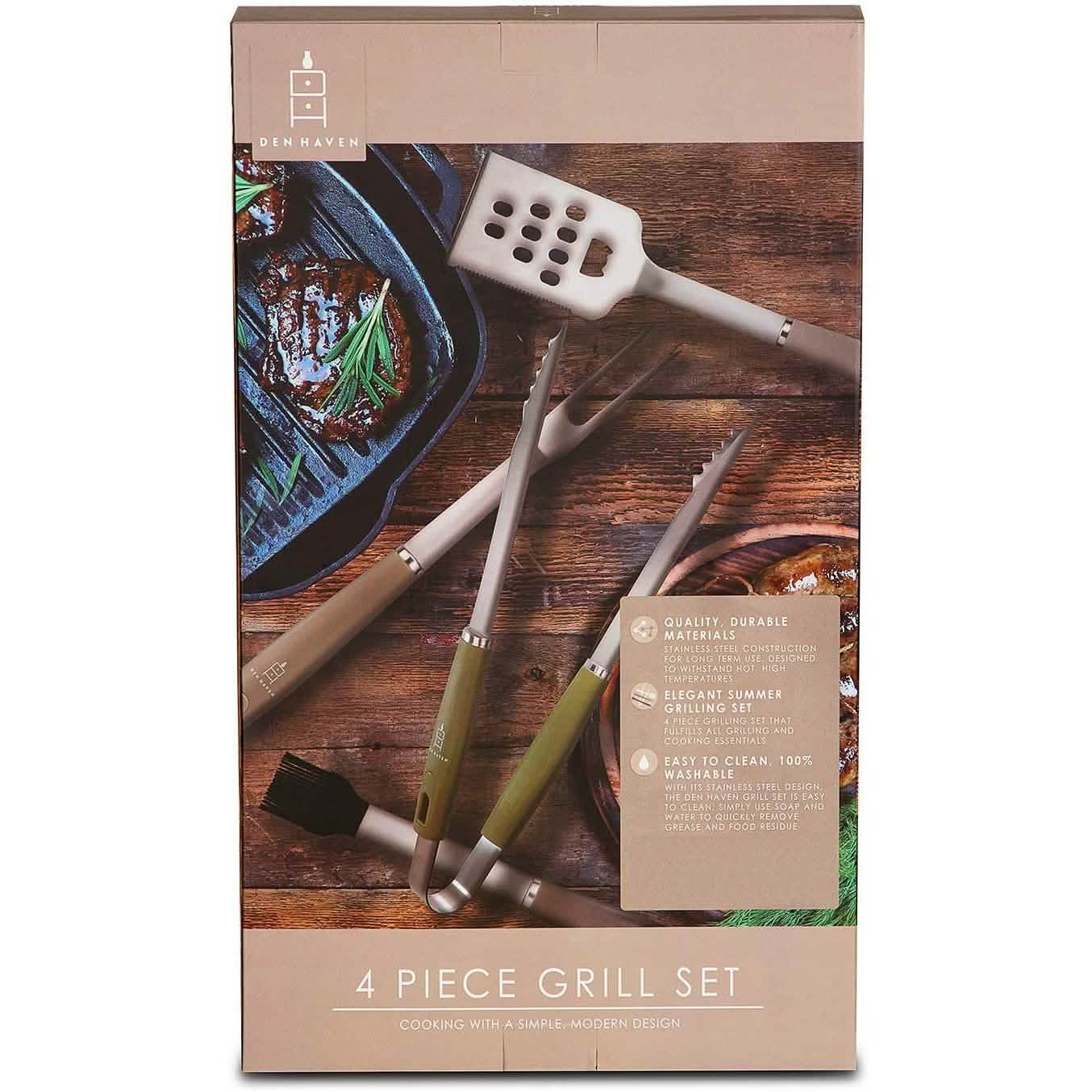 4-Piece: Den Haven Stainless Steel BBQ Accessory Grill Tool Set Kitchen & Dining - DailySale