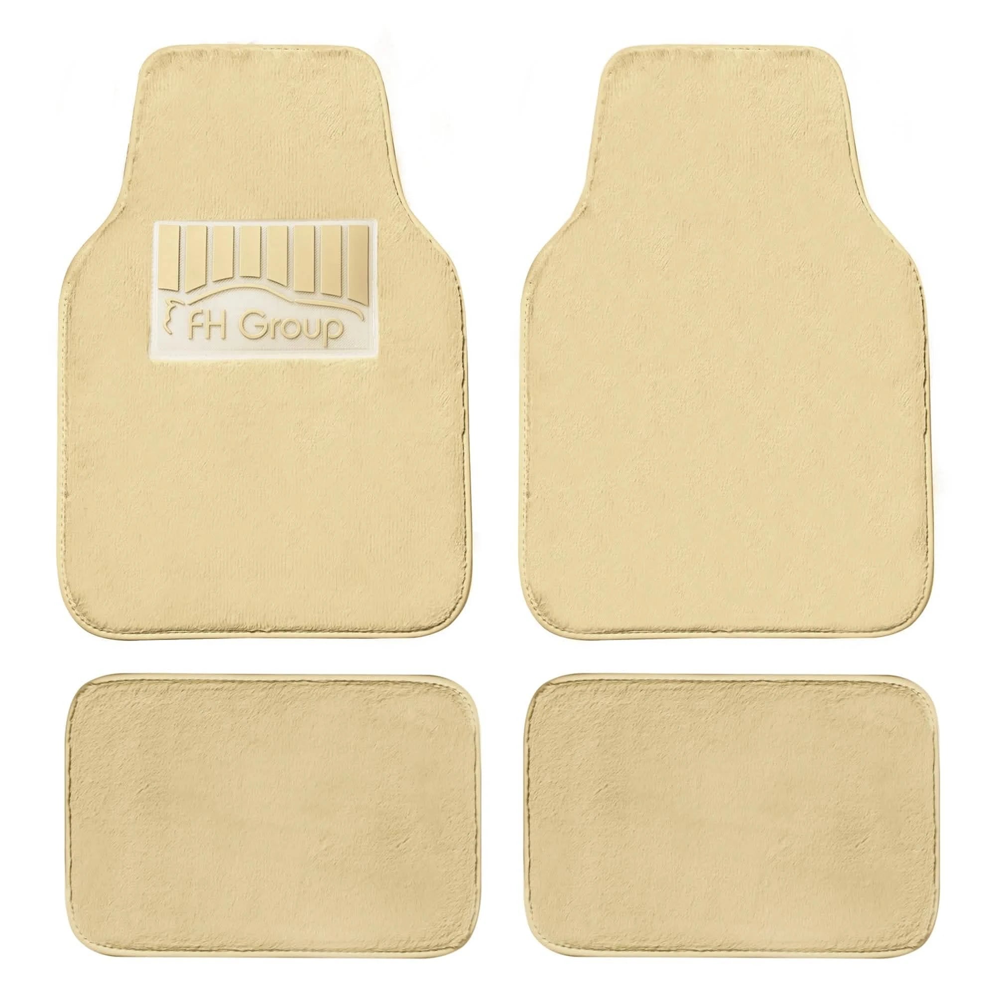 4-Piece: Doe16 Faux Rabbit Fur Non-Slip Floor Mat Set Automotive Beige - DailySale