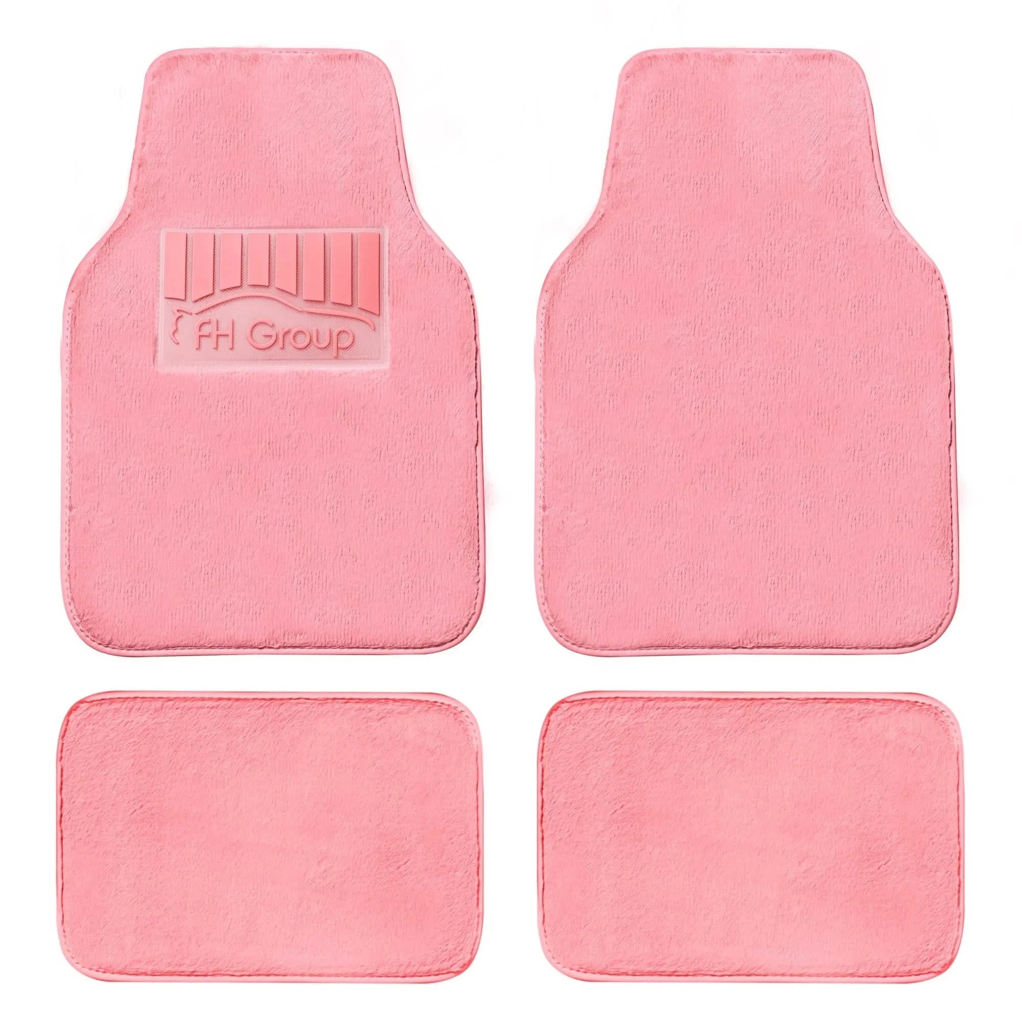 4-Piece: Doe16 Faux Rabbit Fur Non-Slip Floor Mat Set Automotive Pink - DailySale