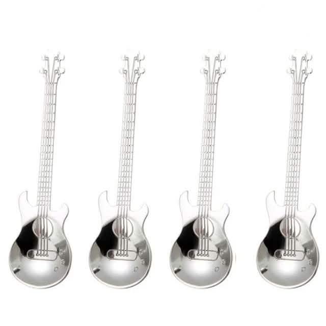4-Piece: Guitar-Shaped Spoon Set Kitchen & Dining Silver - DailySale