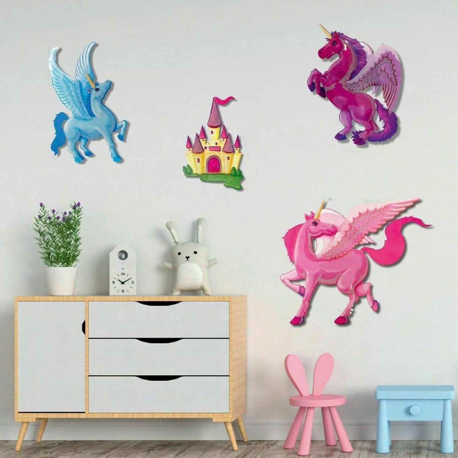 4-Piece: Malkin - Large Unicorn 3D Wall Decal Stickers Set Lighting & Decor - DailySale