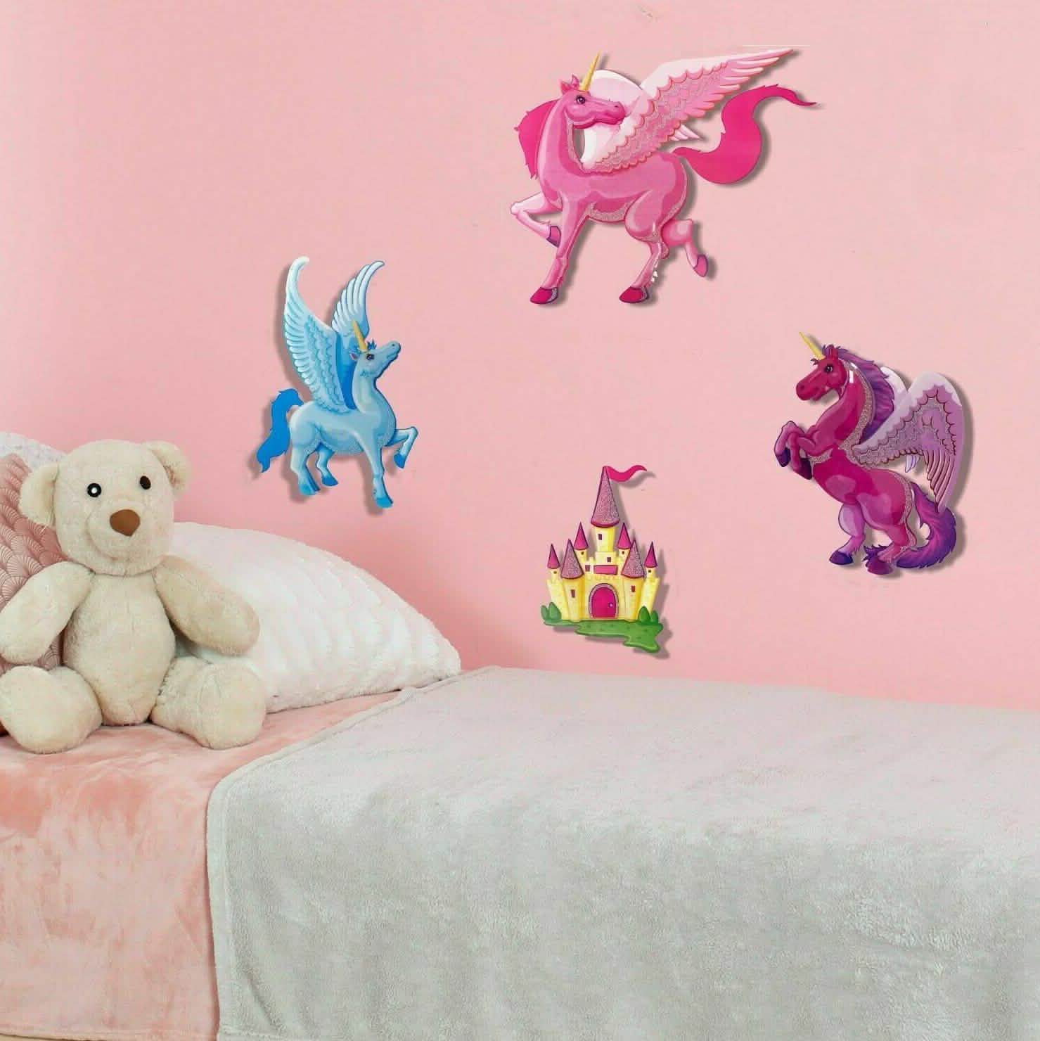 4-Piece: Malkin - Large Unicorn 3D Wall Decal Stickers Set Lighting & Decor - DailySale