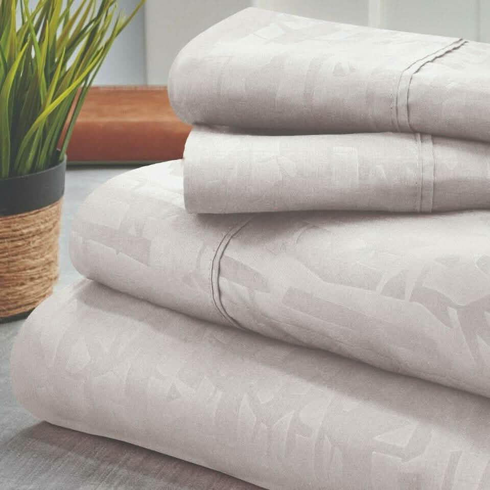 4-Piece Set: Bamboo 1800 Count Embossed Design Linen & Bedding Queen White - DailySale