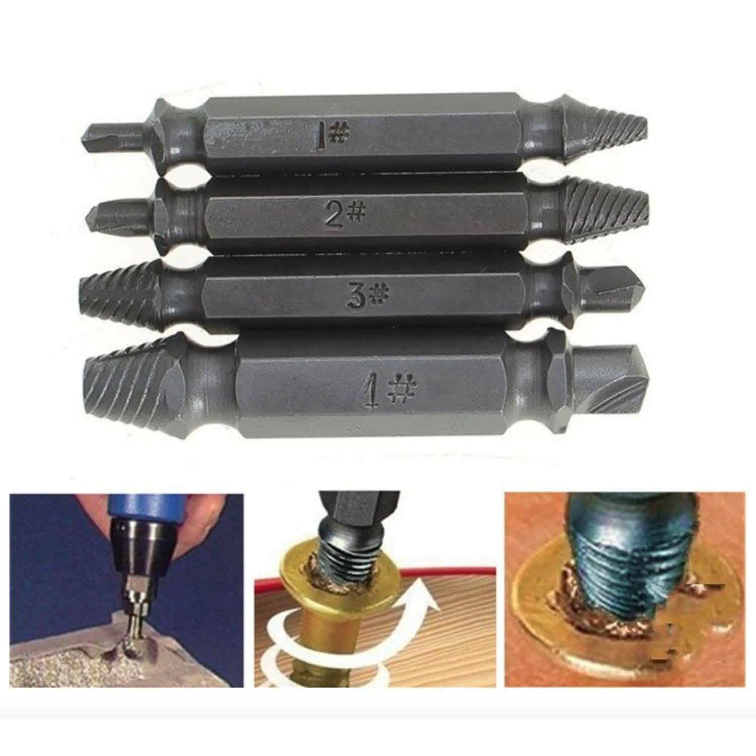 4-Piece Set: DrillPro Double-Sided Damaged Screw Extractors Home Improvement - DailySale