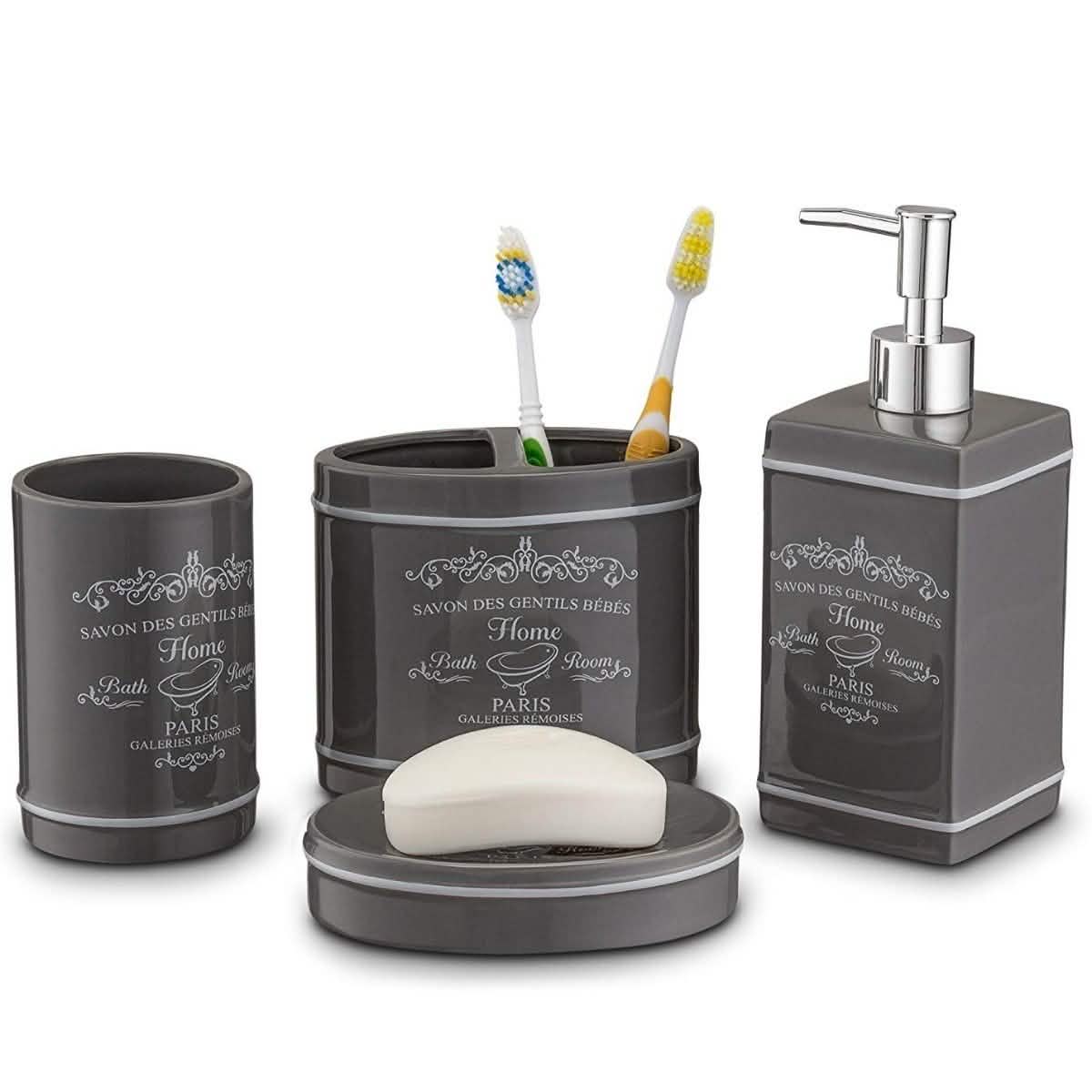 4 Piece Set: Home Basics Paris Collection Bathroom Accessories - Assorted Colors Home Essentials - DailySale