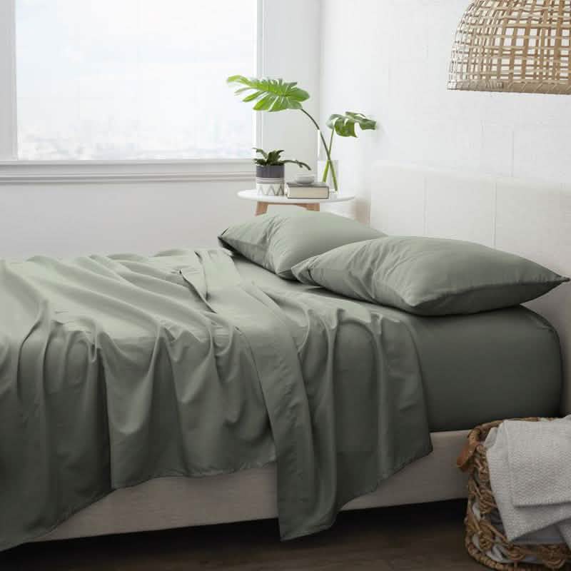 4-Piece Set: Made Supply Co. Solid Sheet Bedding Olive Twin XL - DailySale