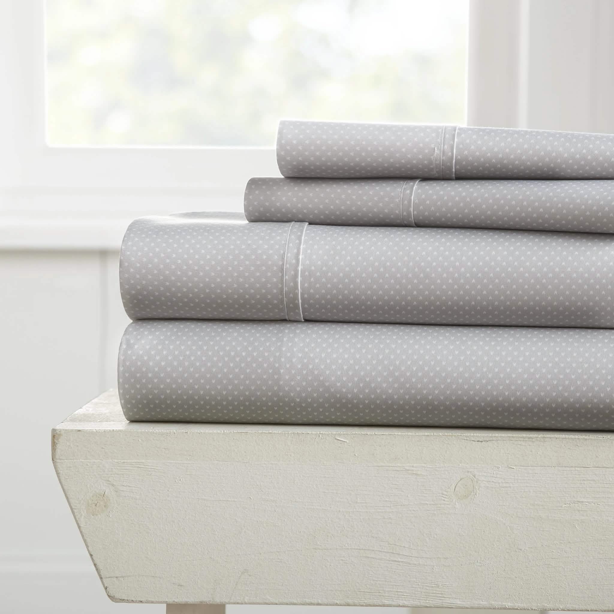 4-Piece Set: My Heart Patterned Sheet Set Bedding Twin Light Gray - DailySale