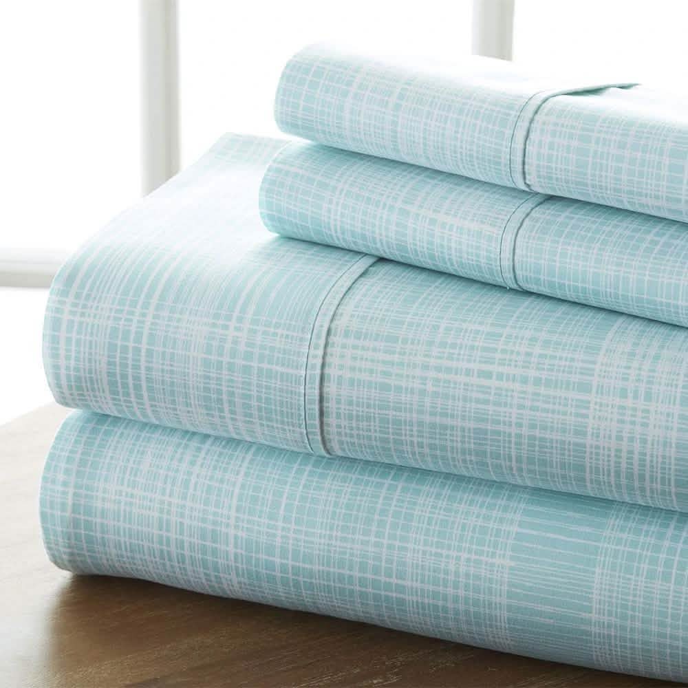 4-Piece Set: Thatch Patterned Hypoallergenic Deep Pocket Sheet Set Bedding Twin Aqua - DailySale