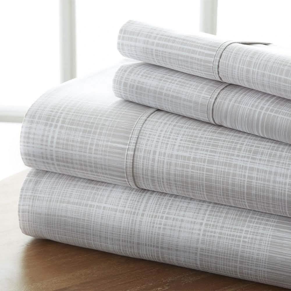 4-Piece Set: Thatch Patterned Hypoallergenic Deep Pocket Sheet Set Bedding Twin Gray - DailySale