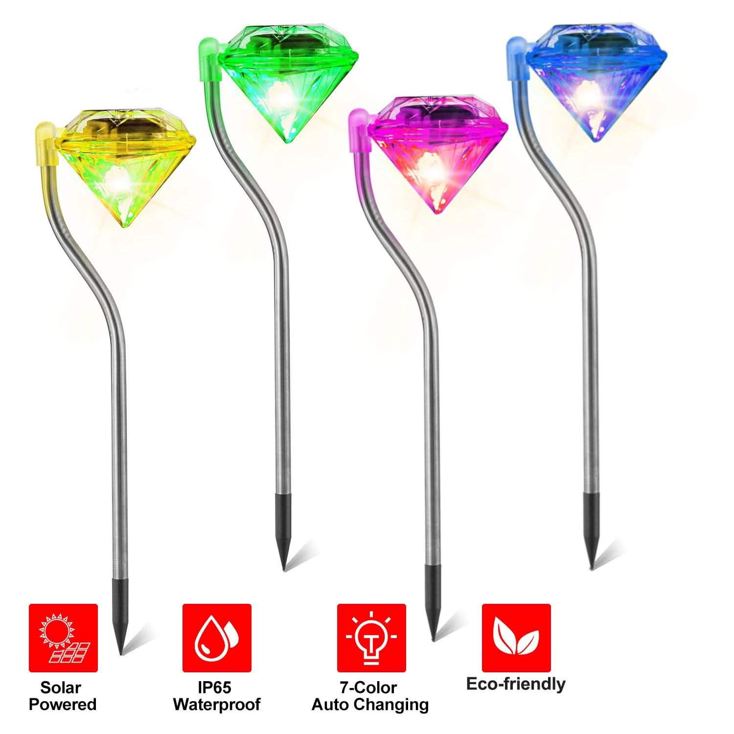 4-Piece: Solar Diamond LED Light Pathway Stake Decorative Lamp Garden & Patio - DailySale
