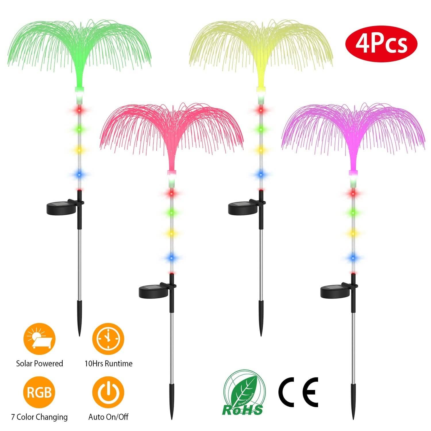 4-Piece: Solar Powered Jellyfish Lights Outdoor Lighting - DailySale