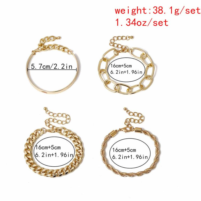 4-Piece: Women Adjustable Boho Chain Bracelets Set Bracelets - DailySale