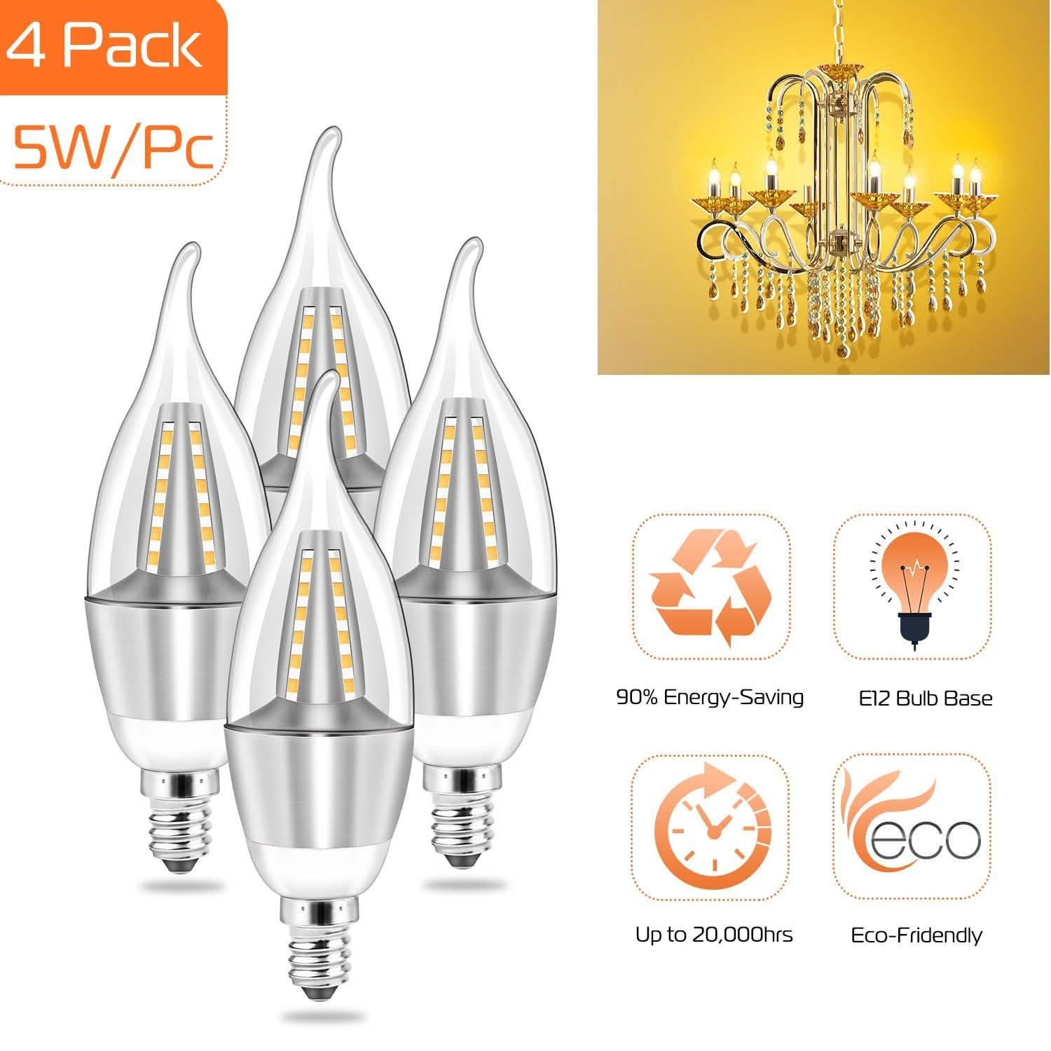 4-Pieces: 5W E12 Candelaria Bulbs Indoor Lighting - DailySale