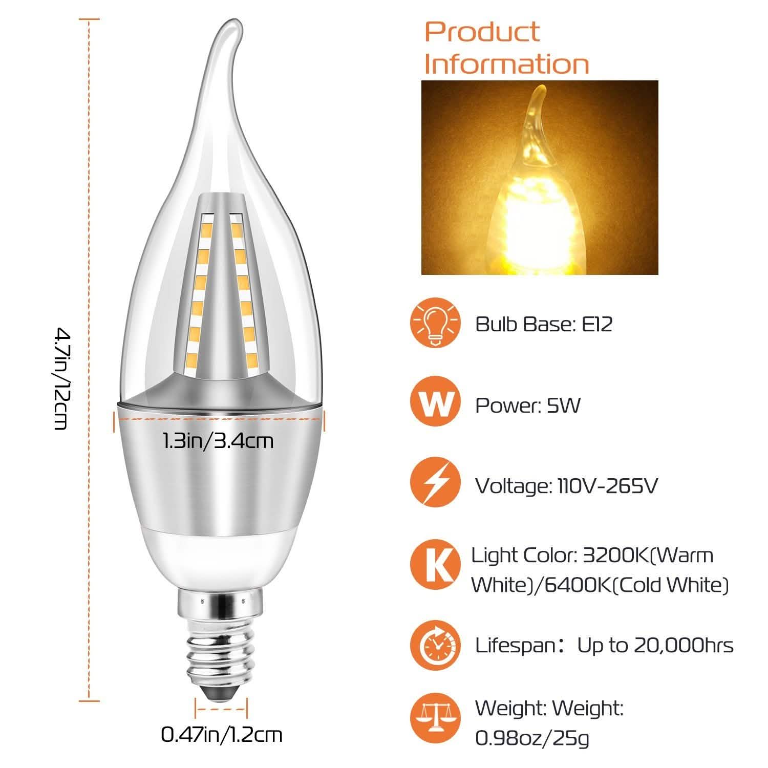 4-Pieces: 5W E12 Candelaria Bulbs Indoor Lighting - DailySale