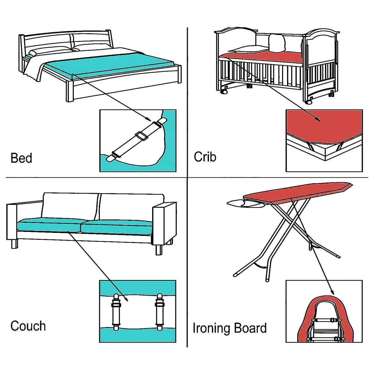 4-Pieces: Adjustable Bed Sheet Fasteners Bedding - DailySale