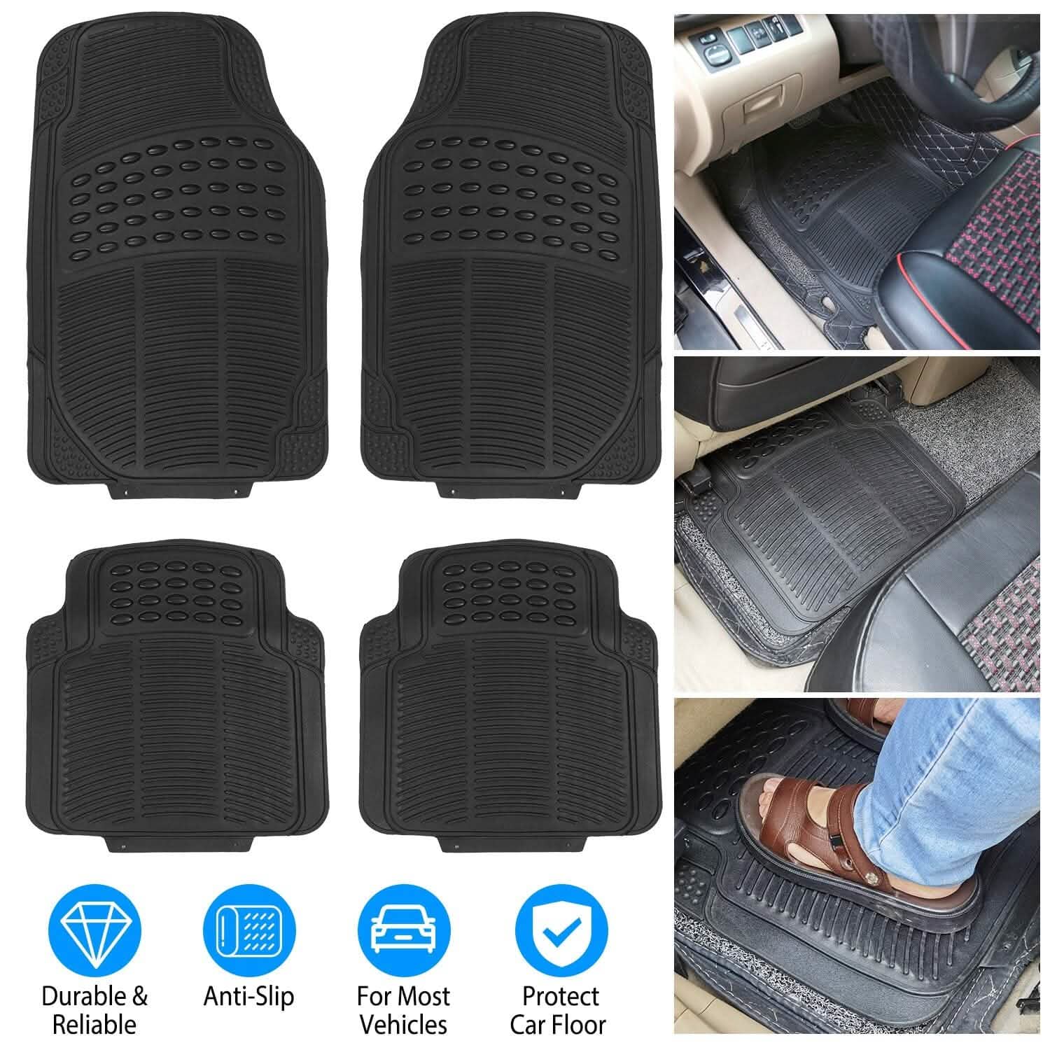 4-Pieces: Heavy Duty PVC Rubber Automotive Floor Mats with Trimmable Design Automotive - DailySale