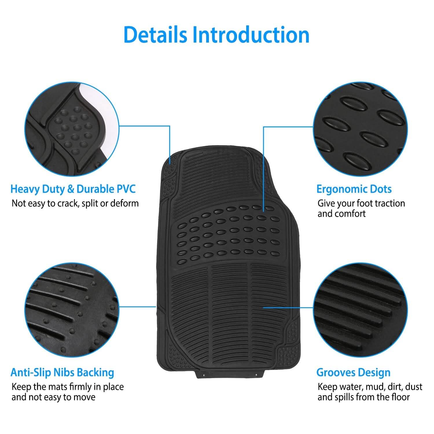 4-Pieces: Heavy Duty PVC Rubber Automotive Floor Mats with Trimmable Design Automotive - DailySale