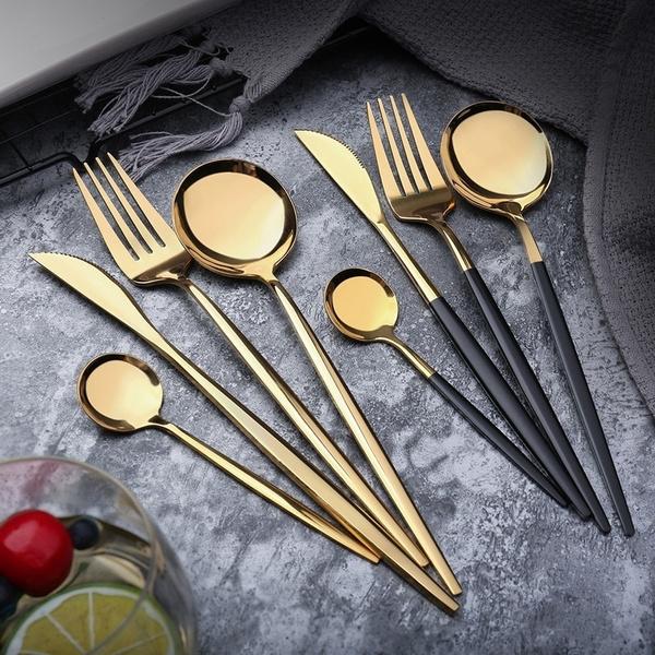 Black Gold Cutlery Set 89 Pieces Set, Black Gold Tableware Cutlery