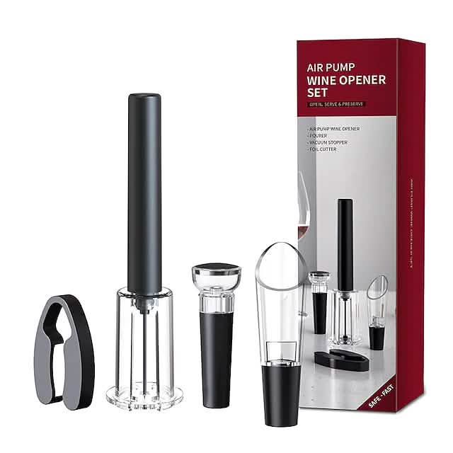 4-Pieces Set: Air Pump Wine Bottle Opener Wine & Dining - DailySale