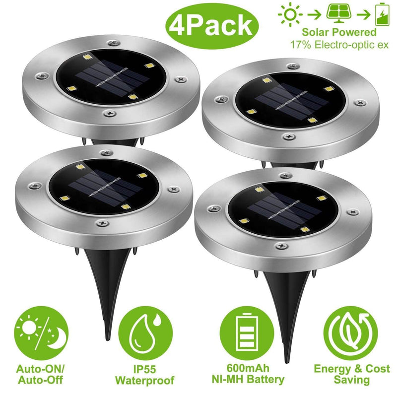 4-Pieces: Solar Waterproof Ground Light Lighting & Decor - DailySale