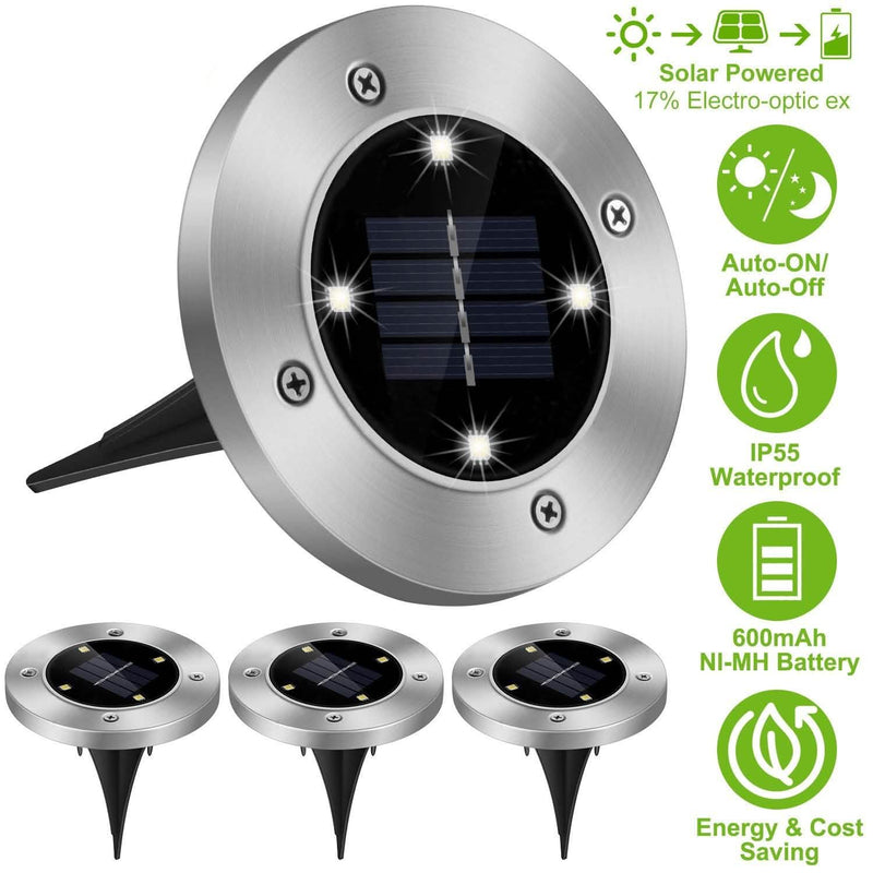 4-Pieces: Solar Waterproof Ground Light Lighting & Decor - DailySale