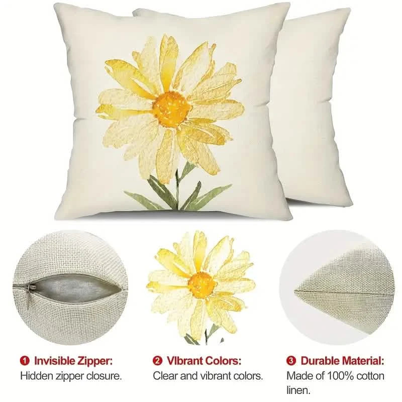 4-Pieces: Summer Flowers Printed Throw Pillow Cover Cushion Pillow Case Furniture & Decor - DailySale