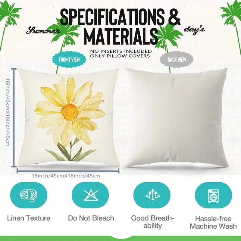 4-Pieces: Summer Flowers Printed Throw Pillow Cover Cushion Pillow Case Furniture & Decor - DailySale