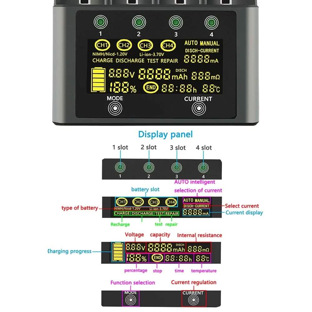 4 Slots Independent Charging Battery Charger Household Batteries & Electrical - DailySale