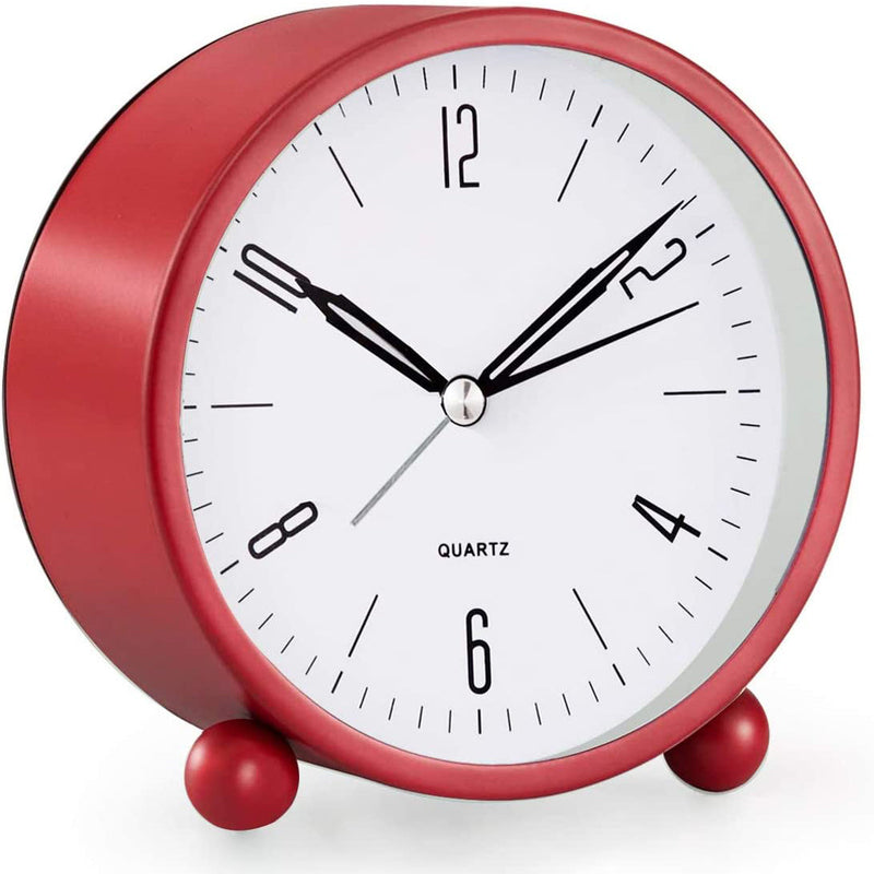 4" Super Silent Non Ticking Analog Alarm Clock with Night Light Household Appliances Red - DailySale