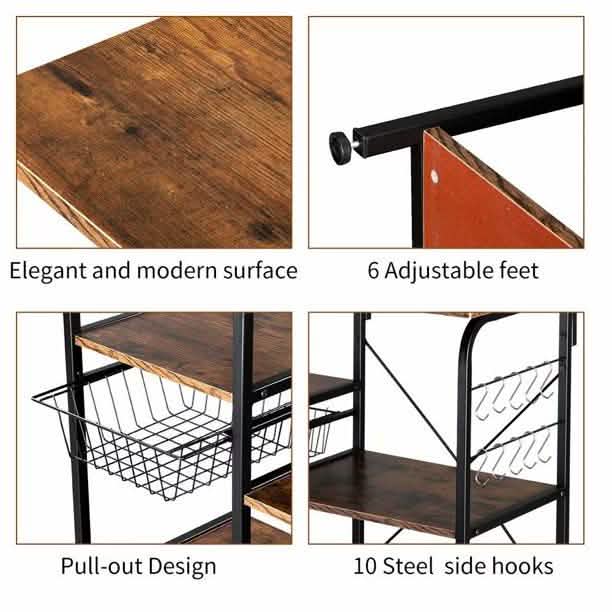 4-Tier 3-Tier Shelf Vintage Kitchen Baker's Rack Utility Storage Shelf Furniture & Decor - DailySale