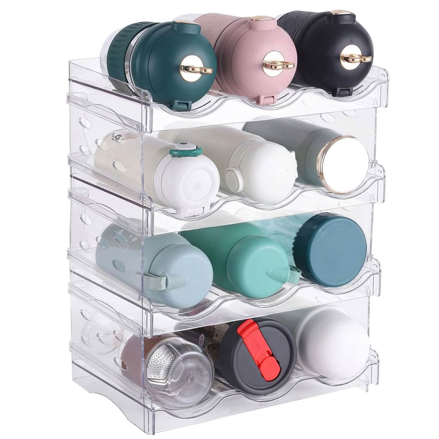 4-Tier Bottle Storage 12 Bottles Transparent Stackable Organizer Holder Shelf Kitchen Storage - DailySale