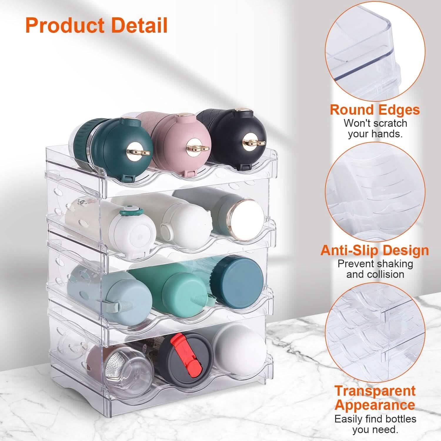 4-Tier Bottle Storage 12 Bottles Transparent Stackable Organizer Holder Shelf Kitchen Storage - DailySale