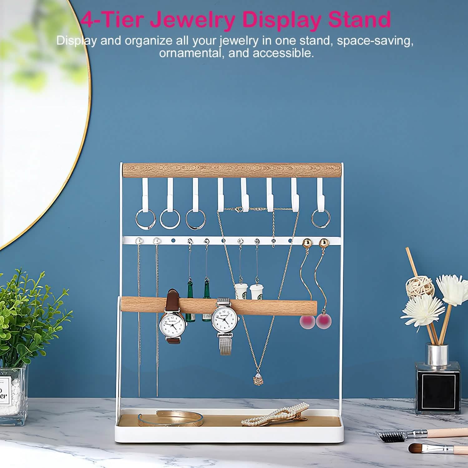 4-Tier Tabletop Wooden Jewelry Display Stand Closet & Storage - DailySale