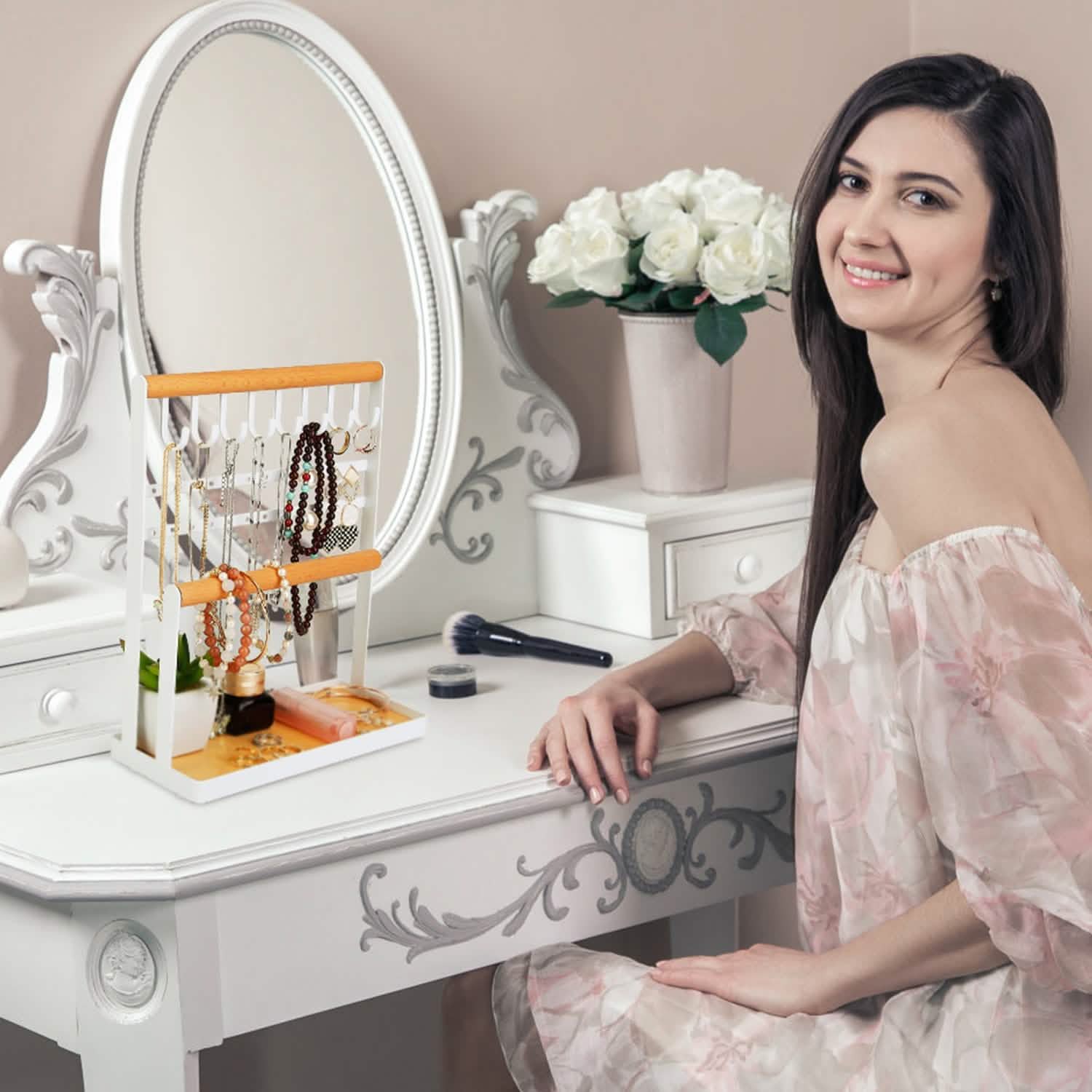 4-Tier Tabletop Wooden Jewelry Display Stand Closet & Storage - DailySale