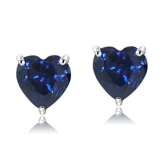 4.00 Ct Blue Sapphire Heart Shape Stud Earrings 14k White Gold Over 925 Silver Filled High Polish Finsh Earrings - DailySale