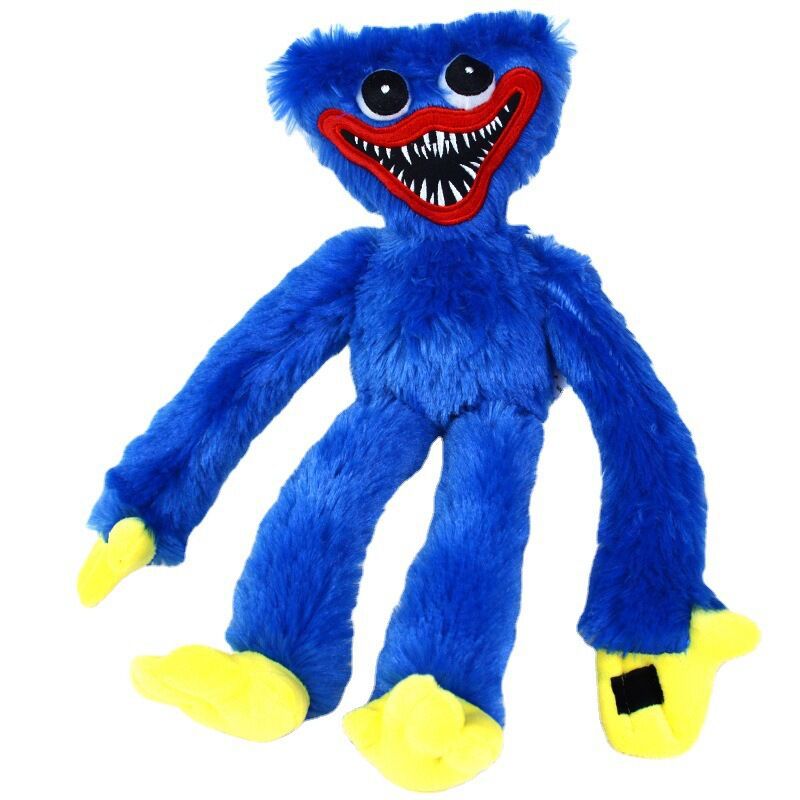 Blue Huggy Wuggy Horror Doll Plush Toy sitting on a white surface