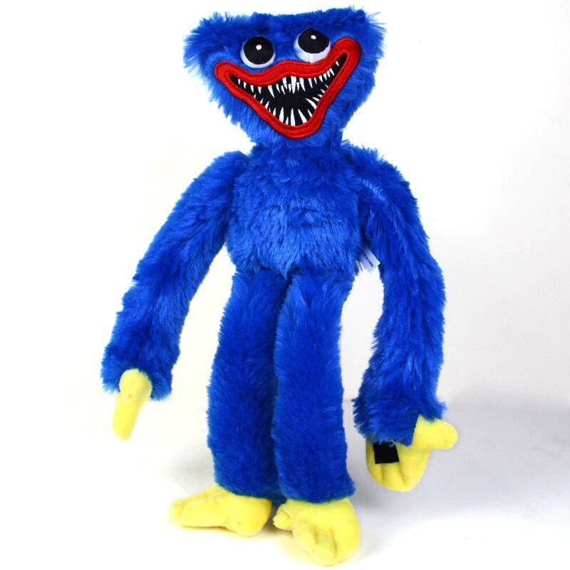 Blue Huggy Wuggy Horror Doll Plush Toy standing on a white surface