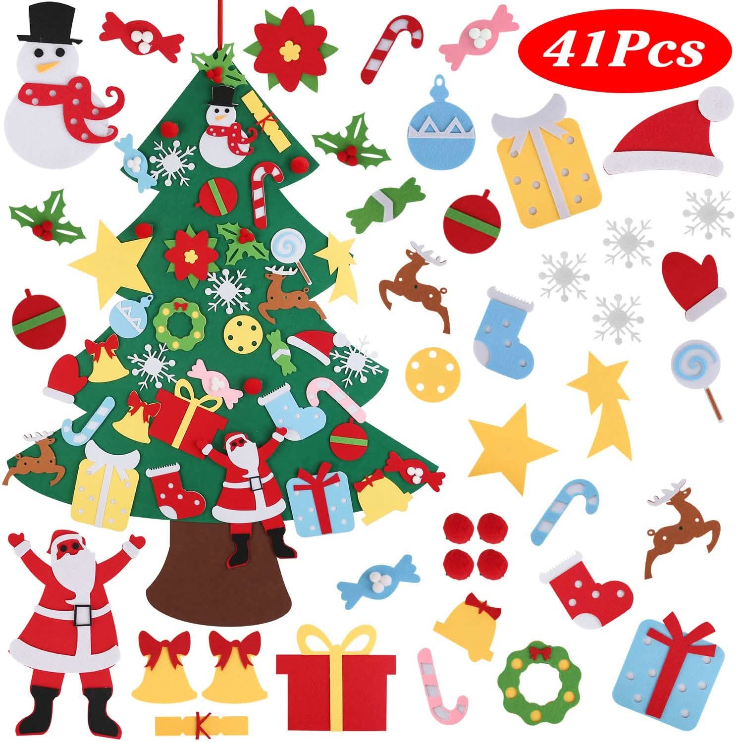 41-Piece: DIY Felt Christmas Tree Detachable Ornaments for Kids Holiday Decor & Apparel - DailySale
