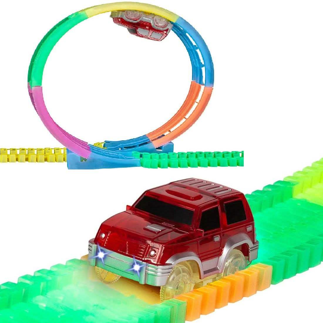425-Piece: Mega Galaxy Flex-Track Glow Track with 2 Electric LED Light Cars Toys & Hobbies - DailySale