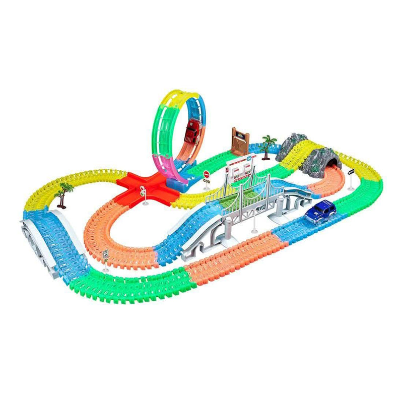 425-Piece: Mega Galaxy Flex-Track Glow Track with 2 Electric LED Light Cars Toys & Hobbies - DailySale